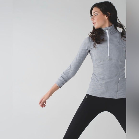 Lululemon kanto catch me zip pullover size 6 gray black white herringbone - Picture 2 of 4